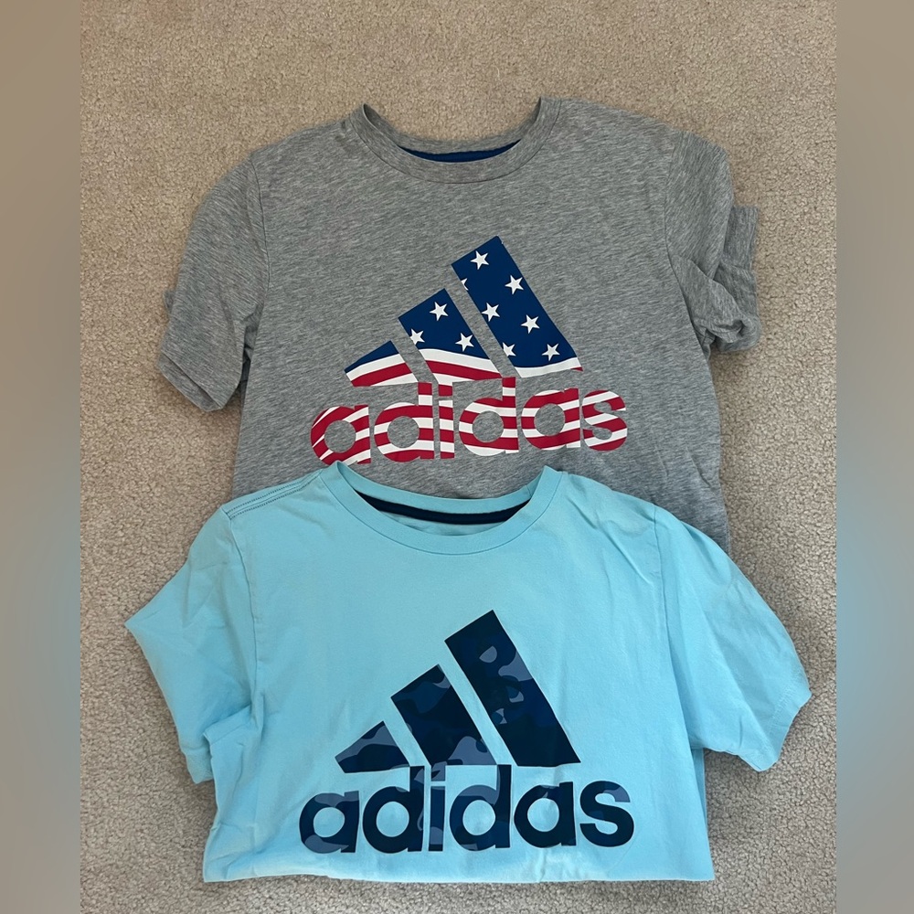 Pair of boys large adidas t-shirts